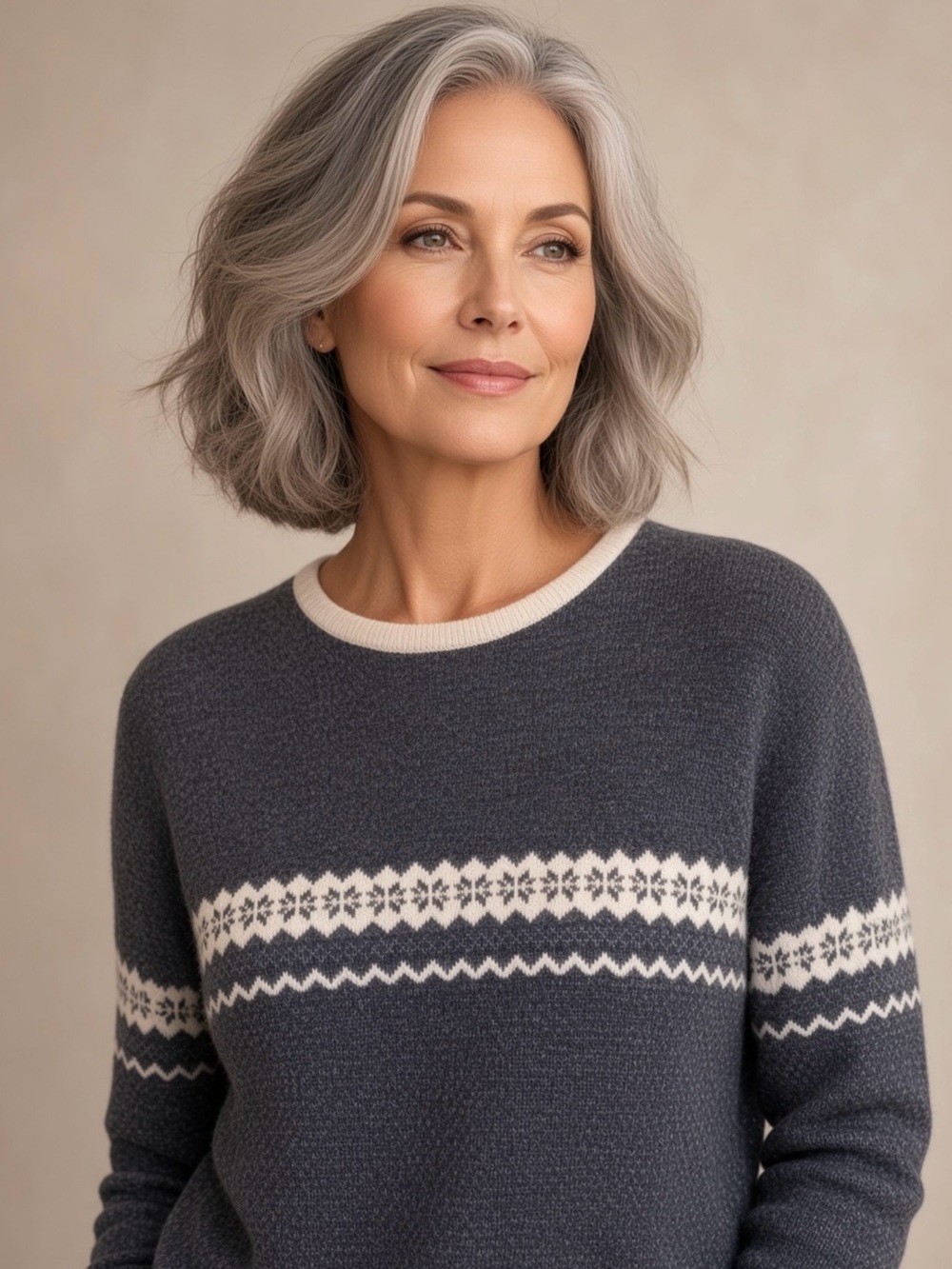 Partners navy and cream winter print sweater